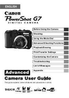 Canon PowerShot G7 manual. Camera Instructions.